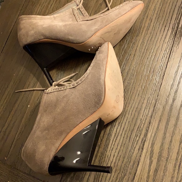 LOEFFLER RANDALL Leather Cowhide Stretch suede booties with unique heel design. - Picture 6 of 6